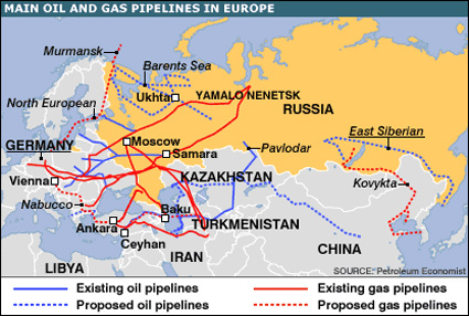 Major Oil and Natural Gas Pipelines in Europe